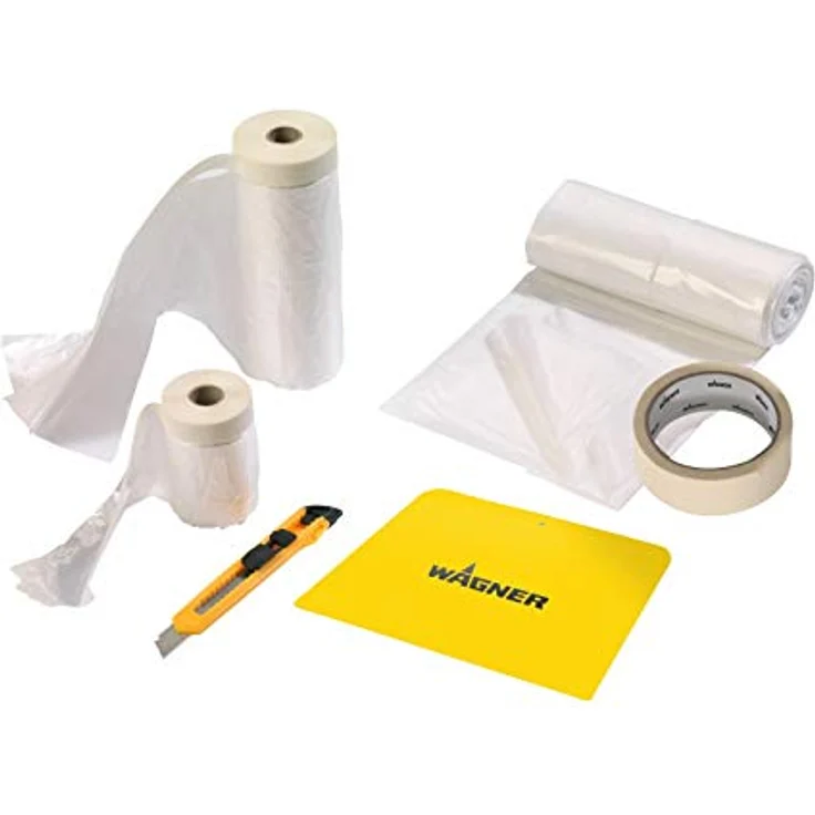 WAGNER Universal Extra Abdeckset Premium inkl. Abdeckfolie 4 x 6 m, Abdeckfolie mit Klebeband 20 m x 2,7 m-20 m x 0,55 m, Malerklebeband 20 m x 36 mm, Sprühschutz, Cutter – Bild 2