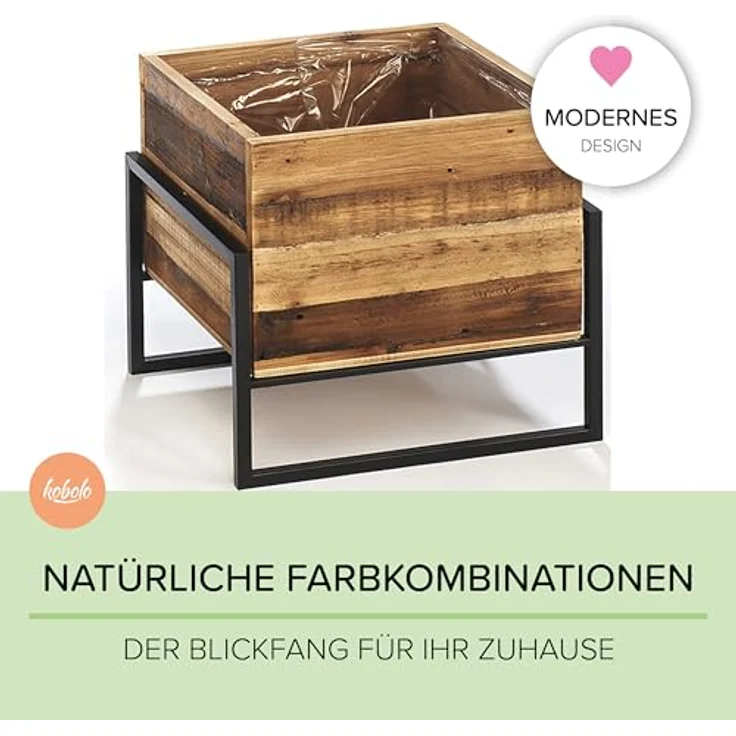 Kobolo Übertöpfe Pflanzkübel Set - Holz und Metall - schwarz - quadratisch - mit Folie – Bild 4