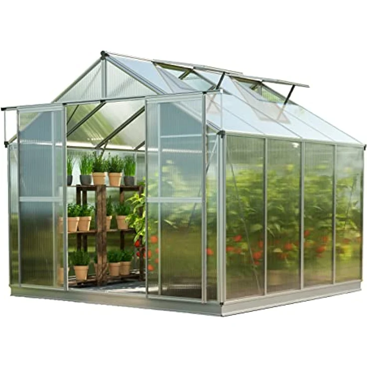 GFP Gewächshaus Topas 4 aus Alu 225x259 cm ca. 6 mm Doppelstegplatten mit Fundamentrahmen, automatischer Fensteröffner - Made in Austria – Bild 1