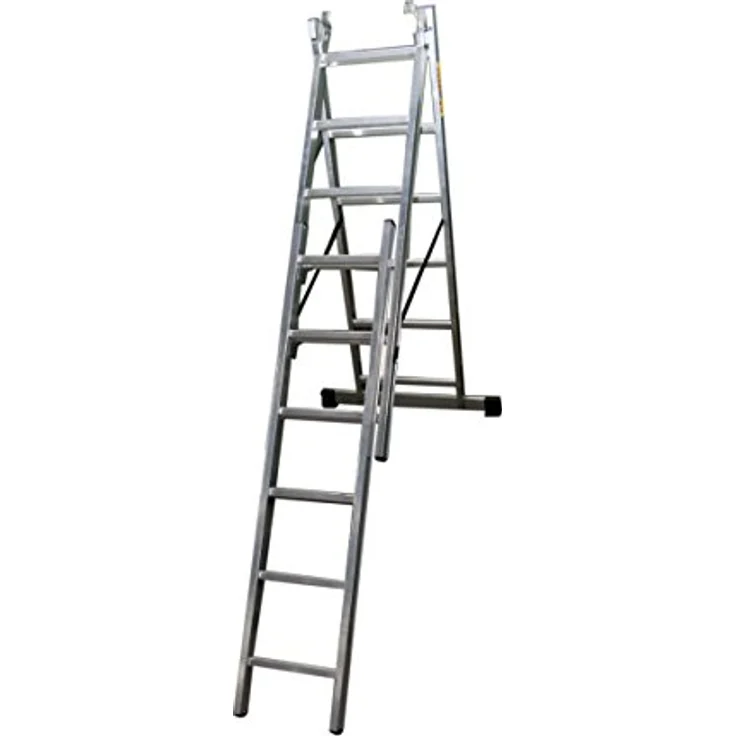 DRABEST Leiter PRO Serie Aluleiter Mehrzweckleiter 3-teilig Industrieleiter 3 x 7 Stufen Arbeitshöhe 5 m Belastbarkeit 150 kg inkl. Eimerhaken – Bild 4