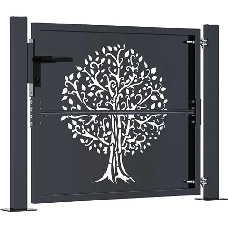 vidaXL Gartentor Anthrazit 105x80 cm Stahl Baum-Design Abschließbar Schlüssel – Bild 4