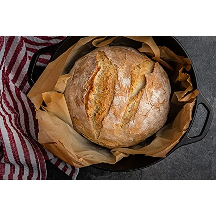 FireRocket Dutch Oven 9qt 8,5L ohne Füße Premium Gusseisen Schmortopf Gusstopf Feuertopf Bräter eingebrannt niederländischer Kochtopf 36,5 x 33 x 12,5 cm – Bild 7