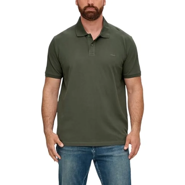 s.Oliver Poloshirt mit Logostickerei, Baumwolle, hüftlang, Rundhalsausschnitt, Jerseystoff (schwarz) – Bild 8