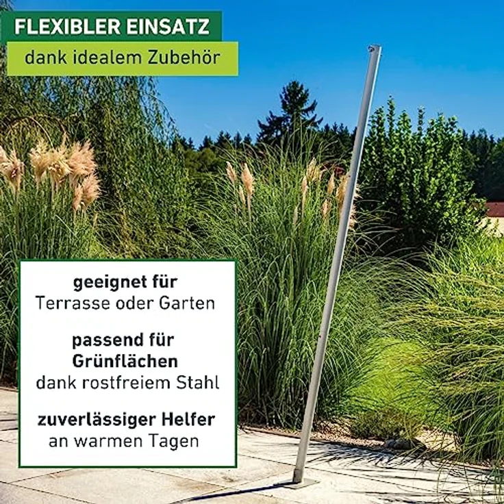 Windhager Sonnensegelmast Set Basic, Sonnensegelpfosten, Stahlmast, Aufstellstange für Sonnensegel, rostfrei, Masthöhe max. 240cm, 10705 – Bild 5