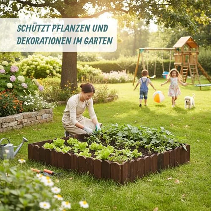 Relaxdays Beeteinfassung, 200 cm flexibler Beetzaun aus Tannenholz, Sichthöhe 10 cm, Dunkelbraun, zum Stecken mit Erdspießen – Bild 3