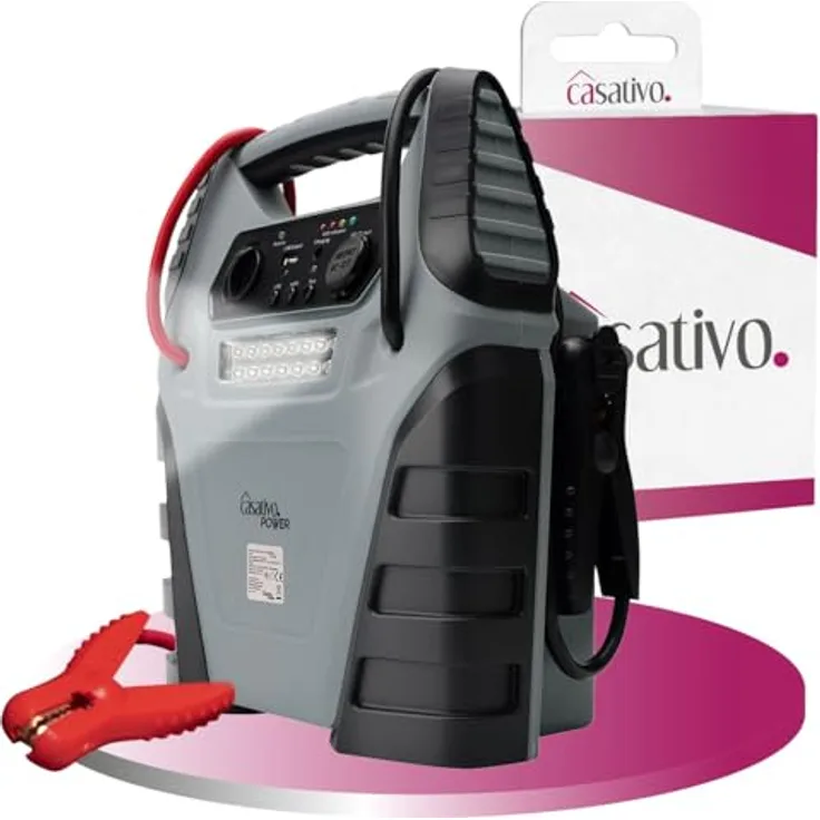 Casativo 5-in-1 Powerbank mit Starthilfe Booster & Luftkompressor, 12V, 20000 mAh, 1000A, 150 PSI, grau/schwarz für Auto, Motorrad & Outdoor