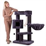 Happypet® Kratzbaum für Katzen groß 118 cm Katzenbaum geeignet für große Katzen (Maine Coon), stabile extra Dicke Sisal-Säulen ca. 15cm, geräumiges Haus ANTHRAZIT