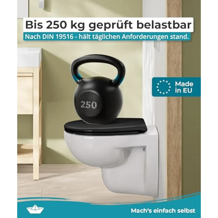 Calmwaters WC Sitz Premium Schwarz, Duroplast mit Absenkautomatik, antibakteriell, bis 250 kg belastbar, abnehmbar, 26LP6149 – Bild 5