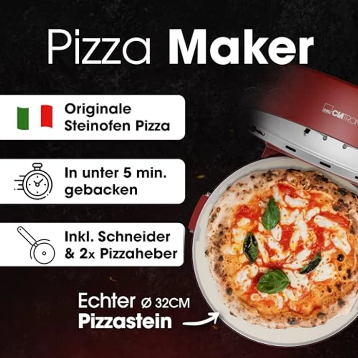 CLATRONIC Pizzaofen PM 3787, Pizzaofen 350°C für Steinofen Pizza, mit echtem Pizzastein – Bild 3