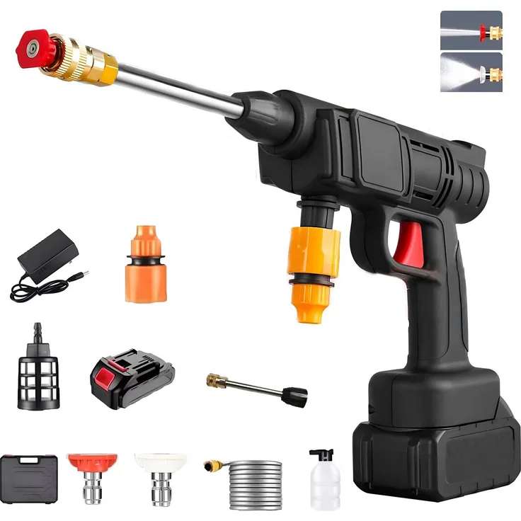 Athlix Akku-Hochdruckreiniger 6 in 1, max. Druck 60 bar, 2 Akkus, Fördermenge 600 l/h, vielseitig einsetzbar für Auto-, Garten- und Hausreinigung