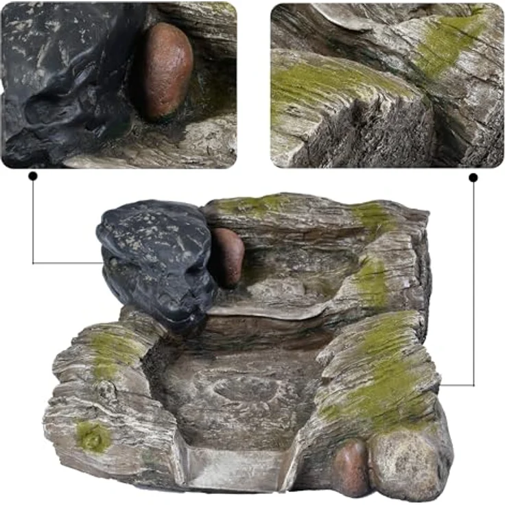 Köhko Bachlaufelement 14003Q, Holzoptik mit Moosbewuchs, Wasserfall und Wasserzulauf, L46 x B36 x T16 cm – Bild 4