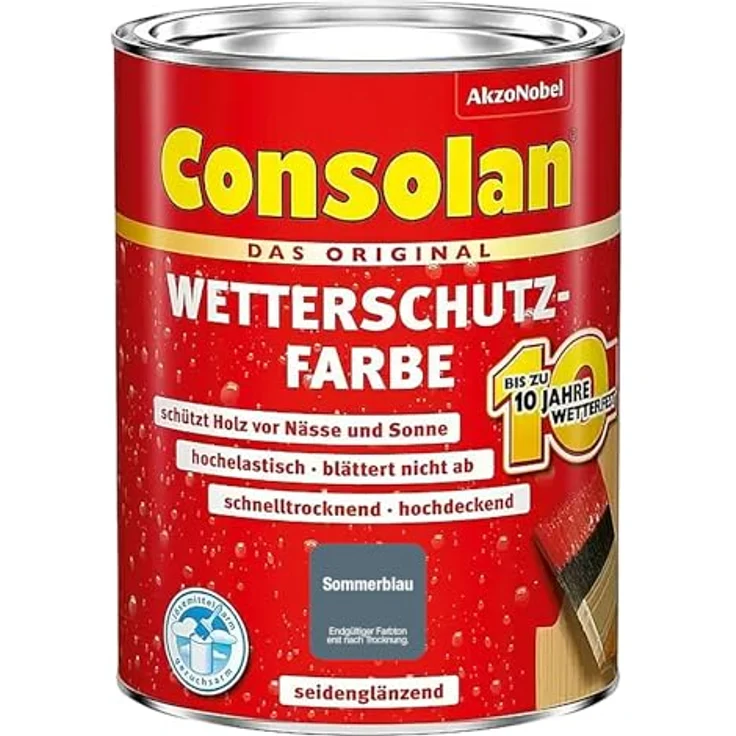 Consolan Holzschutzlasur Wetterschutz-Farbe, 0,75 L, seidenglänzend, sommerblau, wetterfest bis 10 Jahre – Bild 1