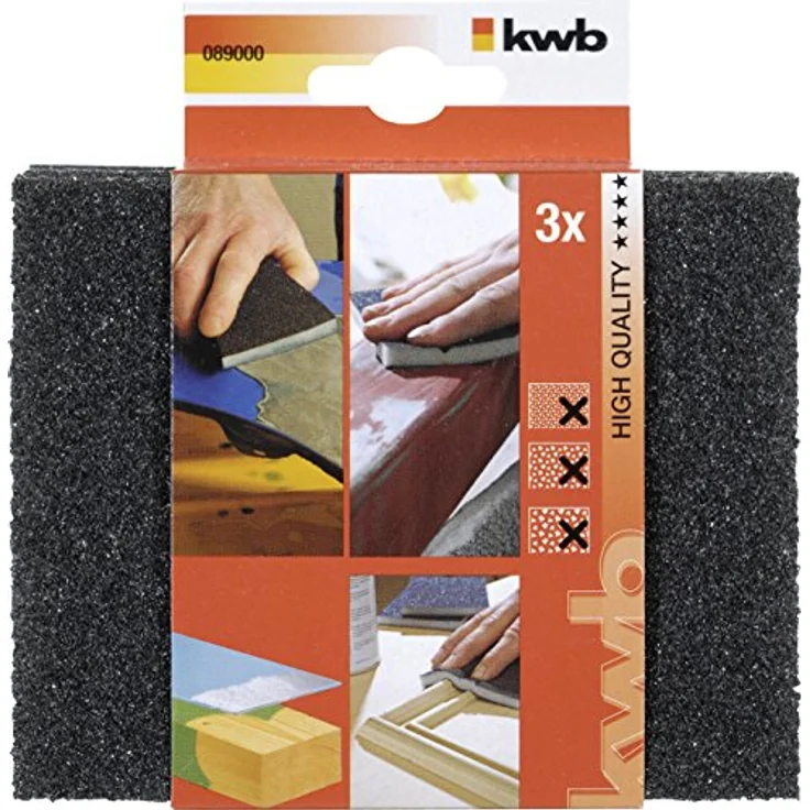kwb 3-tlg. Schleifschwamm-Set mit feiner, mittlerer & grober Körnung für Holz und Metall – Schleif-Papier trocken und nass einsetzbar – Bild 3