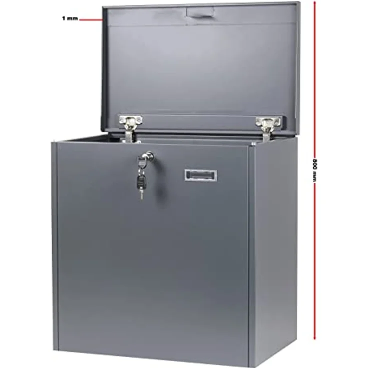 Wiltec Paketkasten grau 508 x 315 x 500 mm, Innovatives Einwurfsystem, geräumig & modern, Stahl – Bild 3