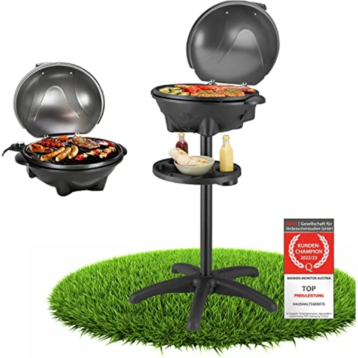 TZS First Austria 2in1 Elektrogrill & Tischgrill Elektrisch – extrem stabiler Grill mit Standfuß für Balkon – Kunststoff/Metall, abnehmbarer 2400 Watt Standgrill mit Deckel – inkl. Temperaturanzeige – Bild 1