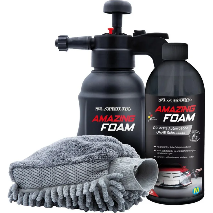 MediaShop Platinum Amazing Foam Auto-Reinigungsmittel (Set, 1000 ml, inkl. Sprühflasche und Handschuh, schwarz)