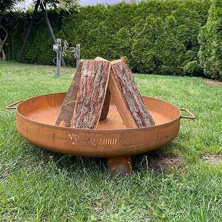 BBQ-Toro Feuerschale Ø 70 cm | Rostoptik | Outdoor Feuerstelle mit DREI Standbeinen und Zwei Griffen | Feuerschalen für den Garten, Brennschale, Garden Fire Pit, Fire Bowl, Feuerwanne – Bild 3