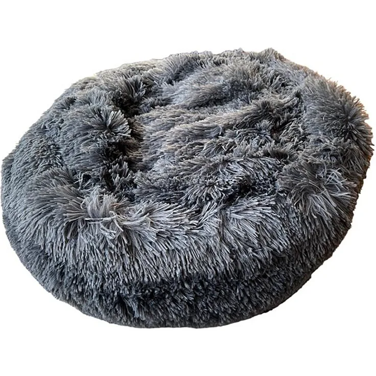 TOPCENT Tierbett Haustierkissen Ø 60 cm, Größe S, extrem flauschig in Grau