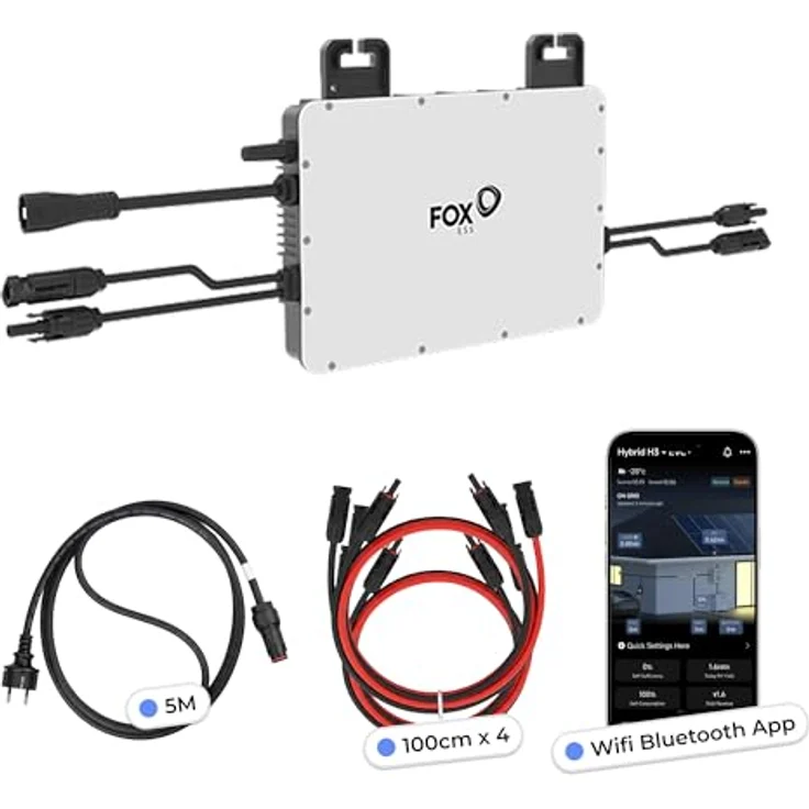 SUNNIVA Fox ESS Mikro-Wechselrichter M1-800-E, 800 W für Balkonkraftwerk, IP67 wetterfest, Plug-&-Play, 2 MPPT, Bluetooth & WiFi, inkl. 5 m Anschlusskabel & 4x 1 m Solar-Verlängerungen – Bild 4