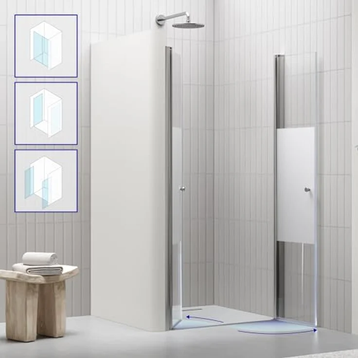 i-flair Duschtür 100-104 cm, Höhe 195 cm, teilsatiniertes 6 mm ESG Sicherheitsglas mit doppelter Pendeltür und magnetischer Dichtung – Bild 2