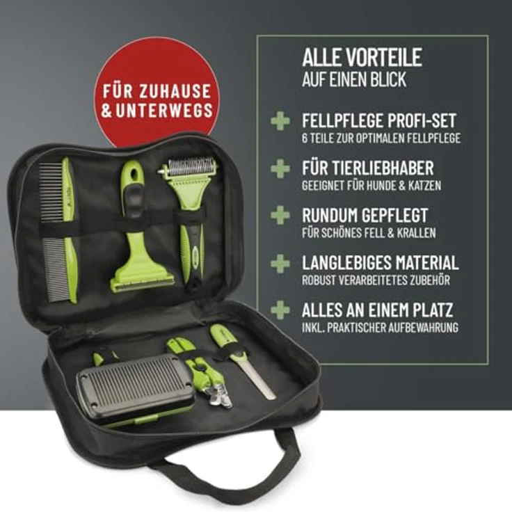 ReaVET Professionelles Hundebürste Fellpflege-Set für Hunde & Katzen I Pflegeset 6-teilig I Hundebürste, Entfilzungsbürste, Unterwollbürste, Flohkamm, Krallenschere & Pflegetasche – Bild 2
