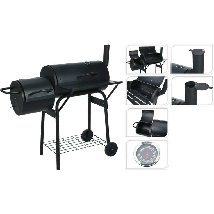 ProGarden Räuchergrill Zylinderform Schwarz mit hochtemperaturbeständiger Lackierung und praktischen Funktionen