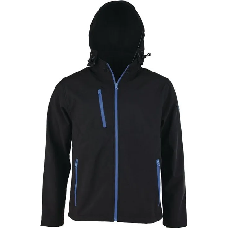 ASATEX AG Softshelljacke Gr. XXL schwarz, winddicht mit abnehmbarer Kapuze, 300 g/m², 8000 mm Wassersäule, fleecegefütterter Kragen
