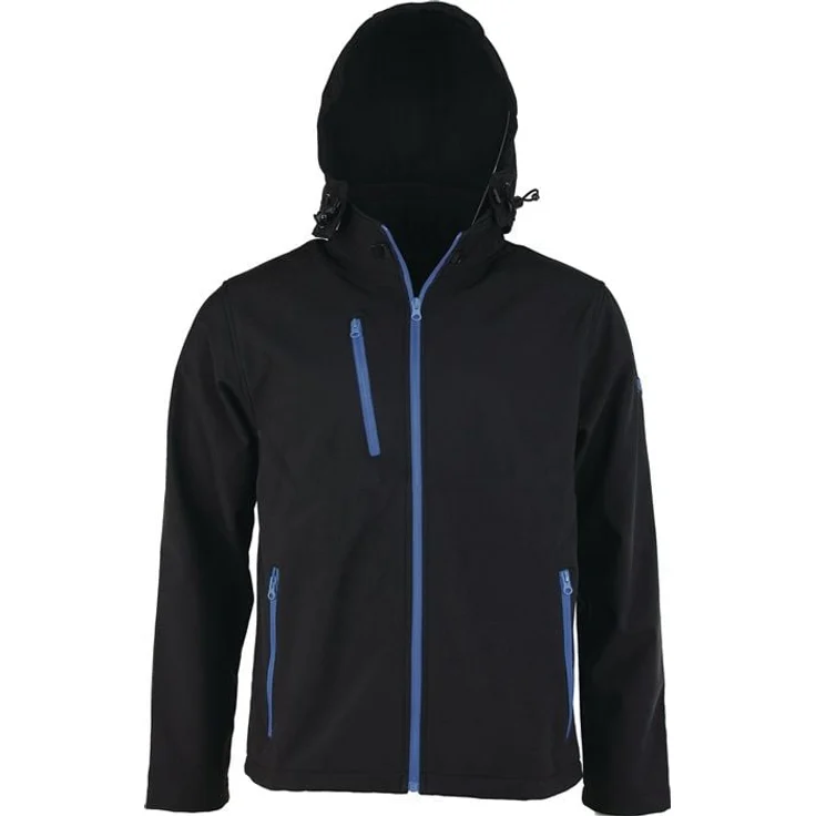 ASATEX AG Softshelljacke Gr. XXL schwarz, winddicht mit abnehmbarer Kapuze, 300 g/m², 8000 mm Wassersäule, fleecegefütterter Kragen