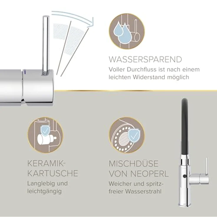 Lenz Küchenarmatur NALU, Flexible Pendelbrause mit 2 Strahlarten und 360° Schwenkfunktion, Chrom – Bild 6