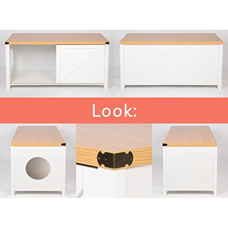 needs&wants® Katzenschrank groß für Katzentoilette XXL aus Holz mit Schuhschrank Sitzkommode, Katzenklo-Schrank Kommode, Design Katzenhaus Toilette Klo, 110 x 50 x 53 cm, weiß braun – Bild 4