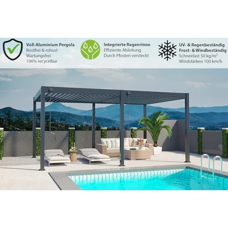 Weide SONNENSCHUTZ Weide Deluxe | Voll-Alu Pavillon | 3 x 6 M | Lamellendach anthrazit | Pergola freistehend – Bild 5