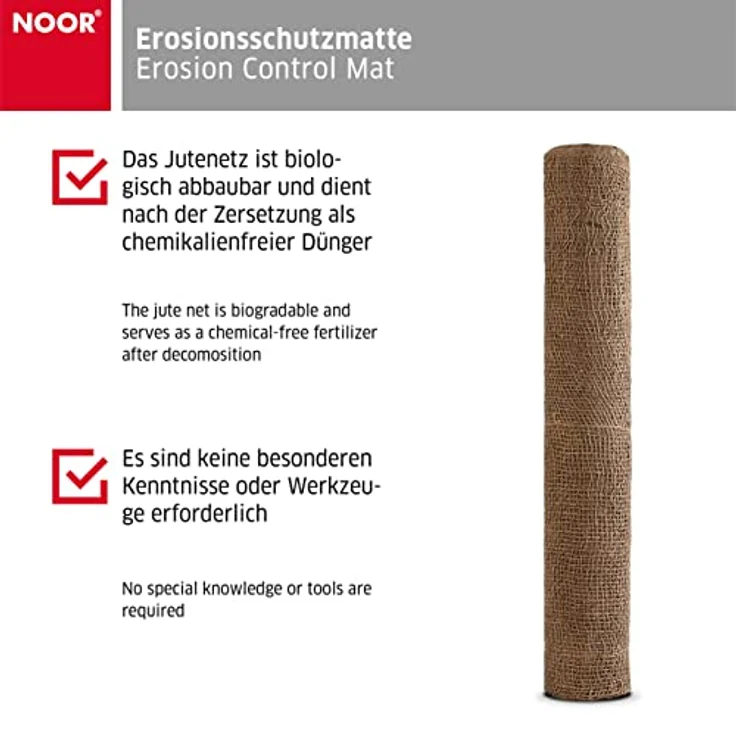 NOOR Erosionsschutzmatte 1,22 x 50m 500 g/m² I Biologisch-abbaubares Jutenetz für Pflanzen I Chemikalienfreie Böschungsmatte I Zur Anwendung an Hängen - Preisvergleich – Bild 3