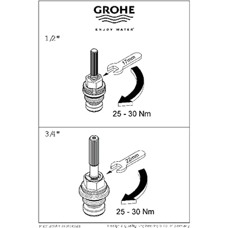 Grohe Spültischarmatur 1/2 Zoll Oberteil 07147000, Innen-Oberteil für Unterputz-Ventil mit langer Spindel aus Messing blank – Bild 2
