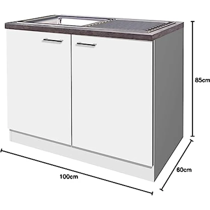 Flex-Well Spülenschrank Lucca mit Edelstahl-Einbauspüle, 100 x 60 x 85 cm, weiß matt, zerlegt – Bild 2