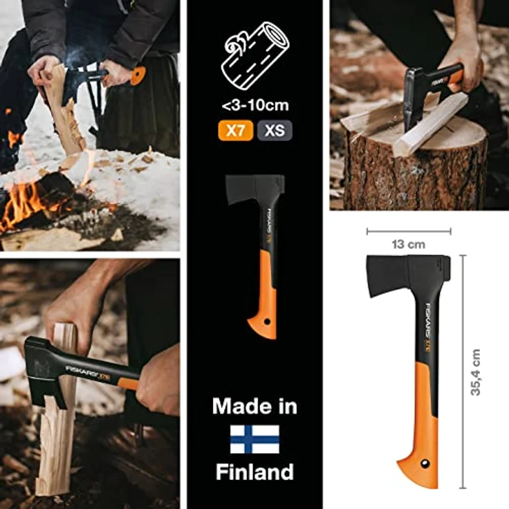 Fiskars Universalaxt, Inklusive Klingen- und Transportschutz, Länge: 35,5 cm, Antihaftbeschichtet, Hochwertiger Stahl-Klinge-Glasfaserverstärkter Kunststoff-Stiel, Schwarz-Orange, X7-XS, 1015618 – Bild 2