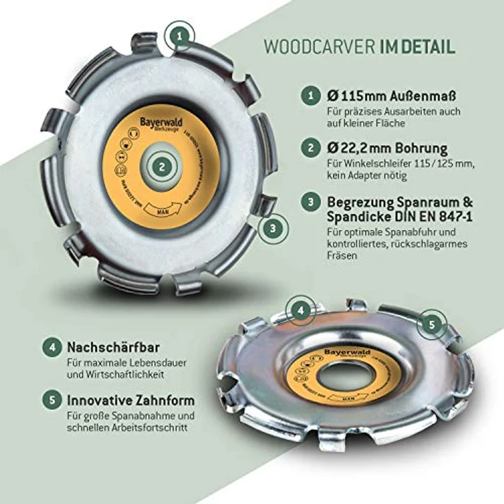 Bayerwald Woodcarver Ø 115 mm - Frässcheibe für Winkelschleifer zur Holzbearbeitung/ideales Werkzeug für Bildhauer & Schnitzer (Woodcarver) – Bild 4