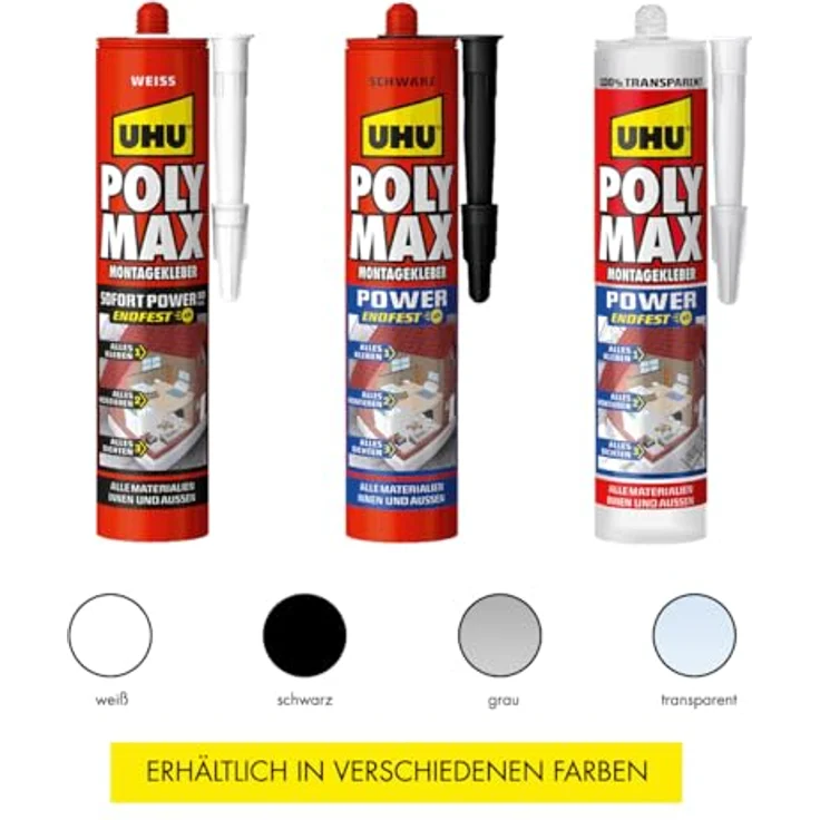 UHU Poly Max Montagekleber Power, universeller Dichtkleber in Grau, 425 g Kartusche, wasserfest und witterungsbeständig – Bild 7