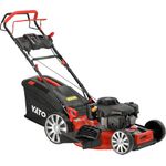 YATO Benzin Rasenmäher 56 cm mit Antrieb, 224 ccm LONCIN Motor, 8-stufige Schnitthöhenverstellung, 62-Liter Grasfangkorb, metallisches Gehäuse, ergonomischer Handgriff - Schwarz