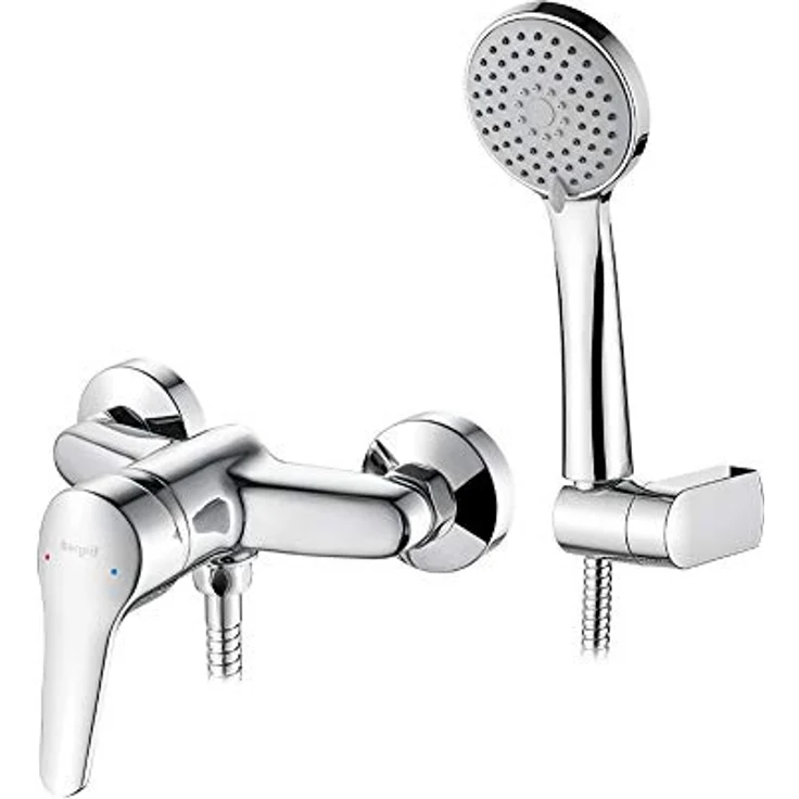 IBERGRIF M12050 M12050-Roma, Einhand Duscharmatur Set, Brausebatterie mit Duschkopf, Duschkopfhalter, und Brauseschlauch, Chrom, Silber – Bild 2