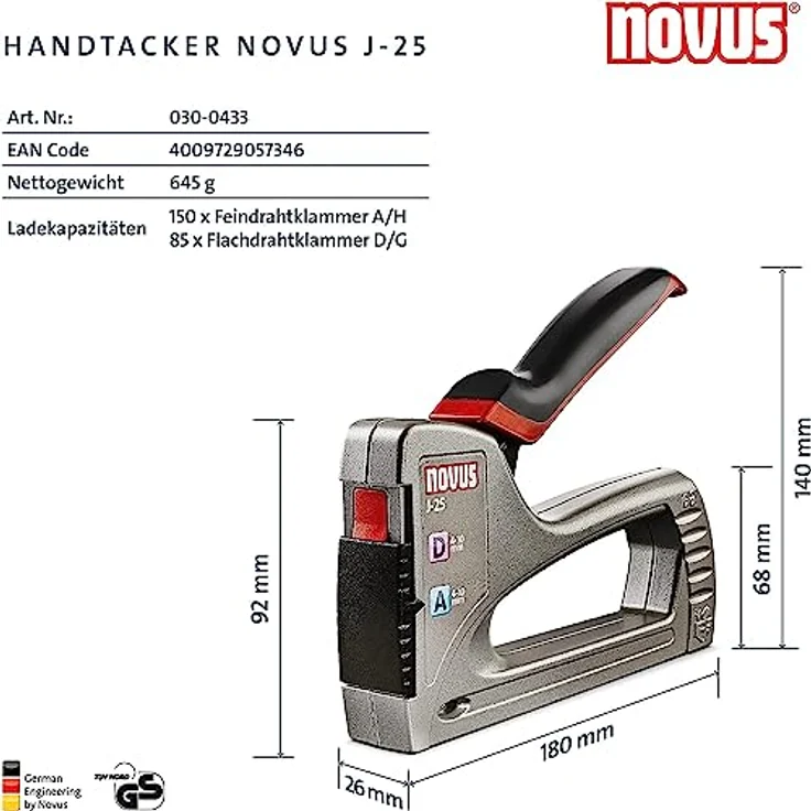NOVUS Elektro-Tacker Novus Handtacker J 25 10 mm, langlebiges Zink-Druckguss-Gehäuse, ergonomischer Softgrip-Hebel, schwarz – Bild 5