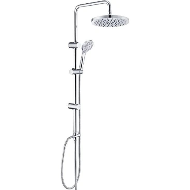 JOHO Edelstahl Duschsystem mit Regendusche, 20 cm Chrom, ohne Armatur, ABS, inklusive XL-Handbrause und verstellbarer Wandhalterung – Bild 1
