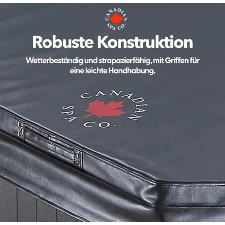 Canadian Spa Company Whirlpool Muskoka, Isolierabdeckung, Schwarz, 188x188 cm, UV-beständig, 6 Griffe, 8 Befestigungsriemen – Bild 5