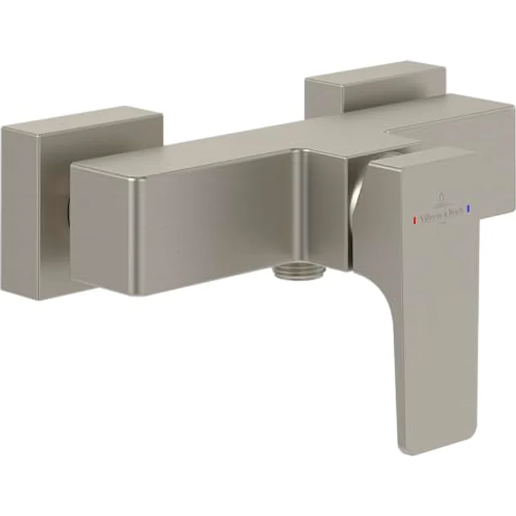 Villeroy & Boch Architectura Square Duscharmatur, Mischbatterie Dusche mit Rückflussschutz, Keramikkartusche und Einhebelmischer, eckig, Brushed Nickel Matt – Bild 1
