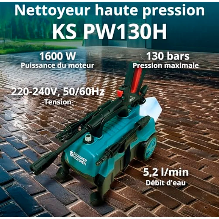 Könner & Söhnen Hochdruckreiniger KS PW130H, 130 bar max. Druck, 312 l/h Fördermenge, inkl. Zubehör für effektive Reinigung – Bild 2