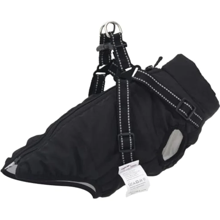 vidaXL Hundemantel mit Geschirr Wasserdicht Reflektierend Schwarz S, Outdoor-Weste mit verstellbarem Geschirr und Reflexstreifen – Bild 1