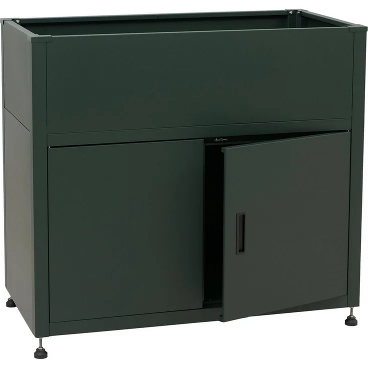 MCW Hochbeet MCW-O85, Metall mit integriertem Stauraum und Magnetverschluss, für rückenschonendes Gärtnern