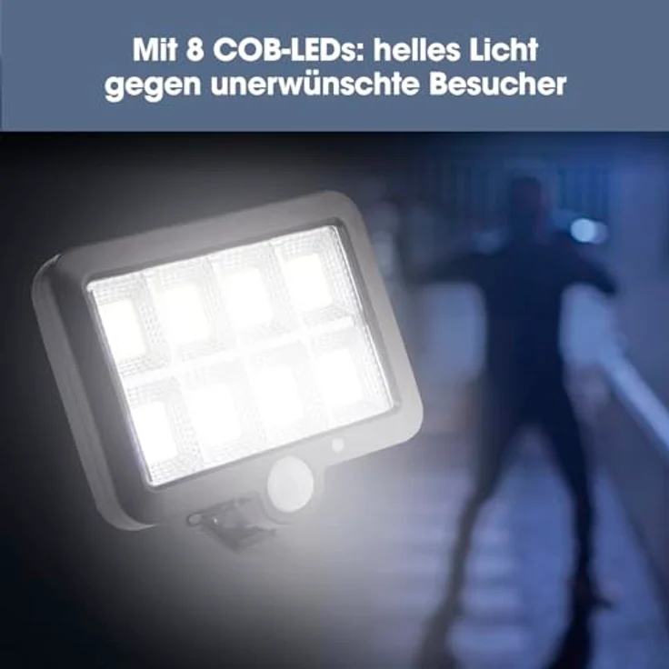 EASYmaxx Bewegungsmelder Solar-Strahler, 300 Lumen mit 8 COB-LEDs, mit Fernbedienung und Dämmerungssensor – Bild 6