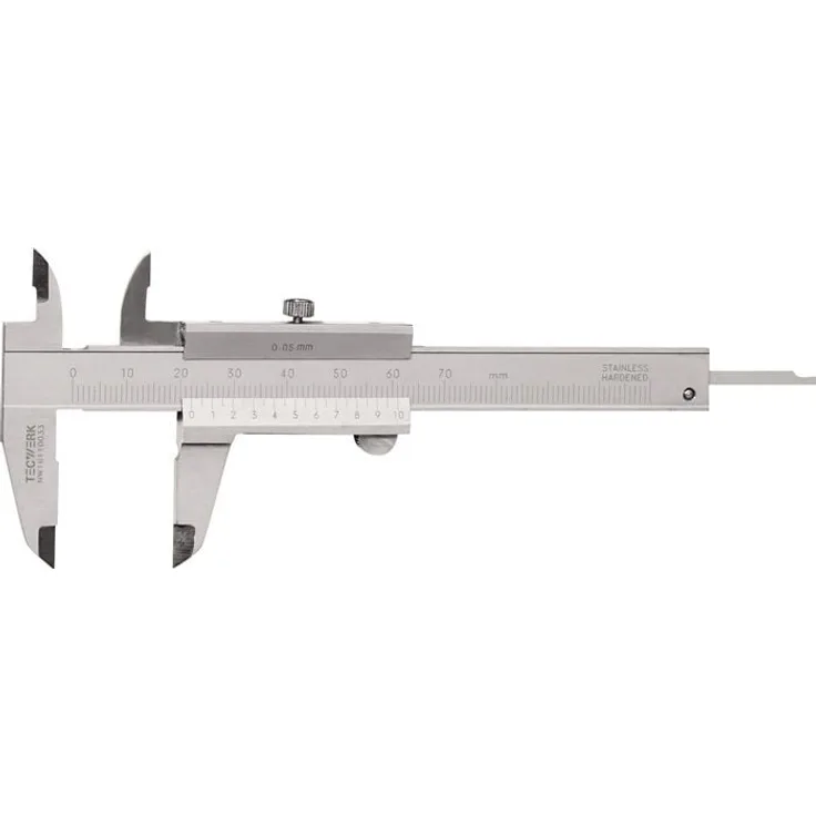 NORDWEST Taschenmessschieber DIN 862, 70mm mit Schraubeneck für Innen-, Außen- und Tiefenmessung, analog