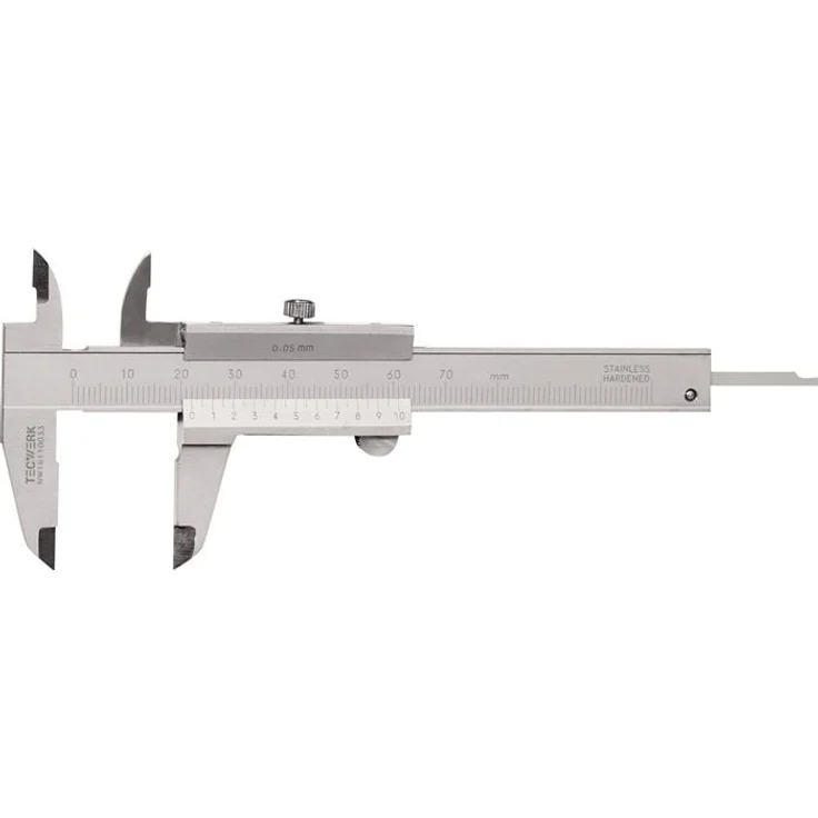 NORDWEST Taschenmessschieber DIN 862, 70mm mit Schraubeneck für Innen-, Außen- und Tiefenmessung, analog