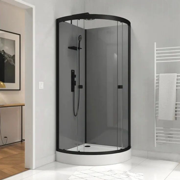 AURLANE CAB209, Komplettdusche mit Profilvollrahmen in mattem Schwarz, 900 mm, 2150 mm
